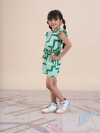 Snakes and Ladders Girls Green Table Print Top and Shorts Sets from Siblings Collection | Grocsy