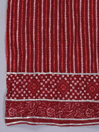 Juniper Women Maroon Cotton Cambric Batik texture Printed Kurta, Pants and Dupatta Set | Grocsy