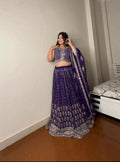 Jyoti Fashion Women's Royal Blue Faux Georgette Sequins with Thread Embroidered Designer Lehenga Choli Set | Grocsy