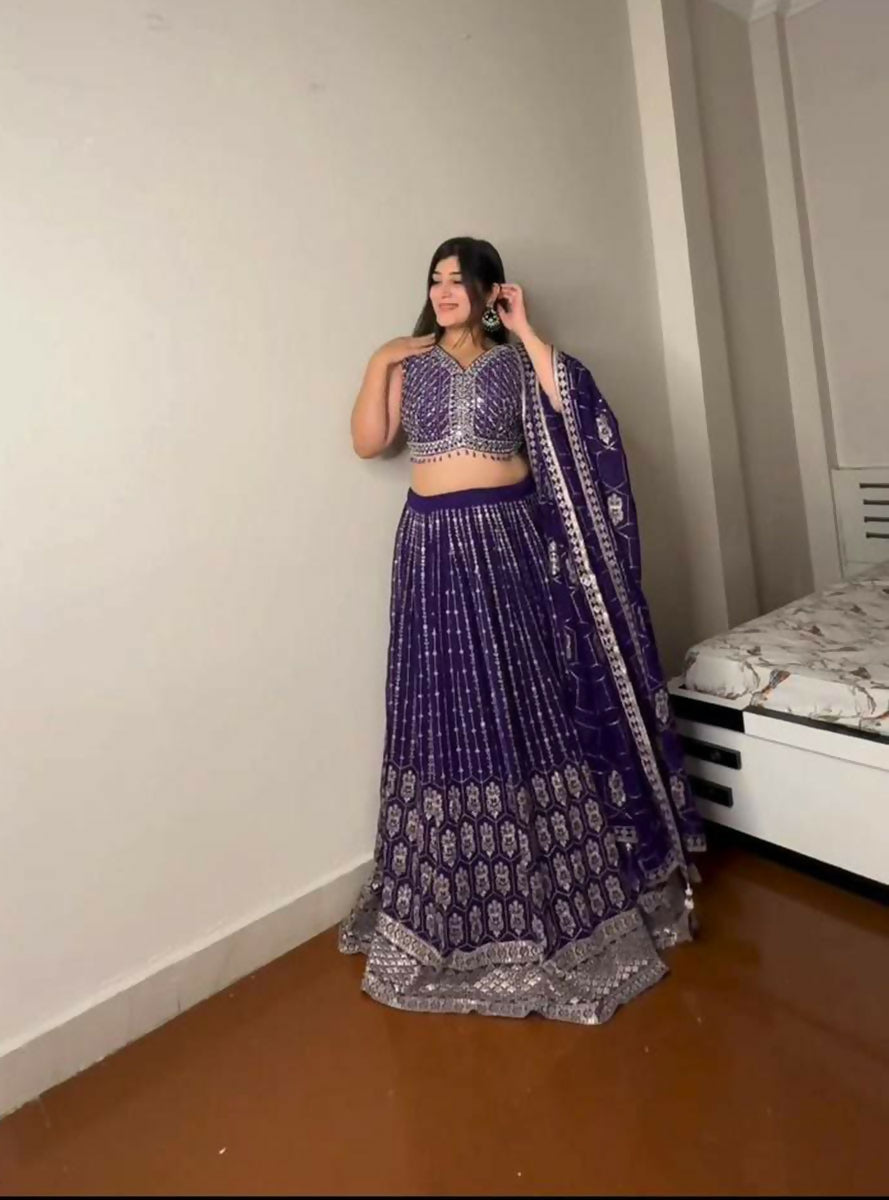 Jyoti Fashion Women's Royal Blue Faux Georgette Sequins with Thread Embroidered Designer Lehenga Choli Set | Grocsy