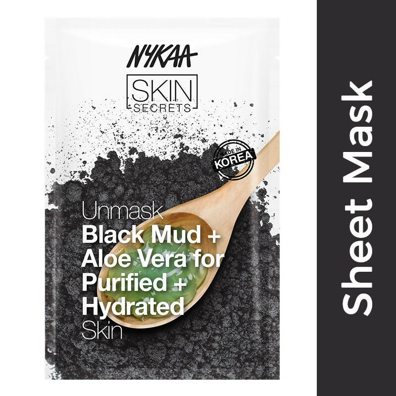 Nykaa Skin Secrets Exotic Indulgence Black Mud + Aloe Vera Sheet Mask For Purified & Hydrated Skin | Grocsy