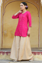 Juniper Women Fuchsia Shantoon Embroidered Straight Tunic | Grocsy