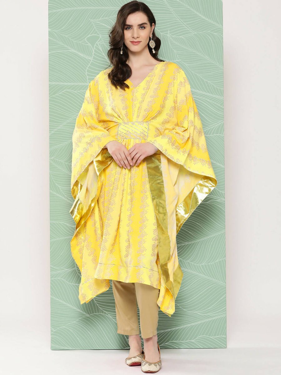 Ahalyaa Women's Traditional Wear kaftan Kurta - Yellow | Grocsy