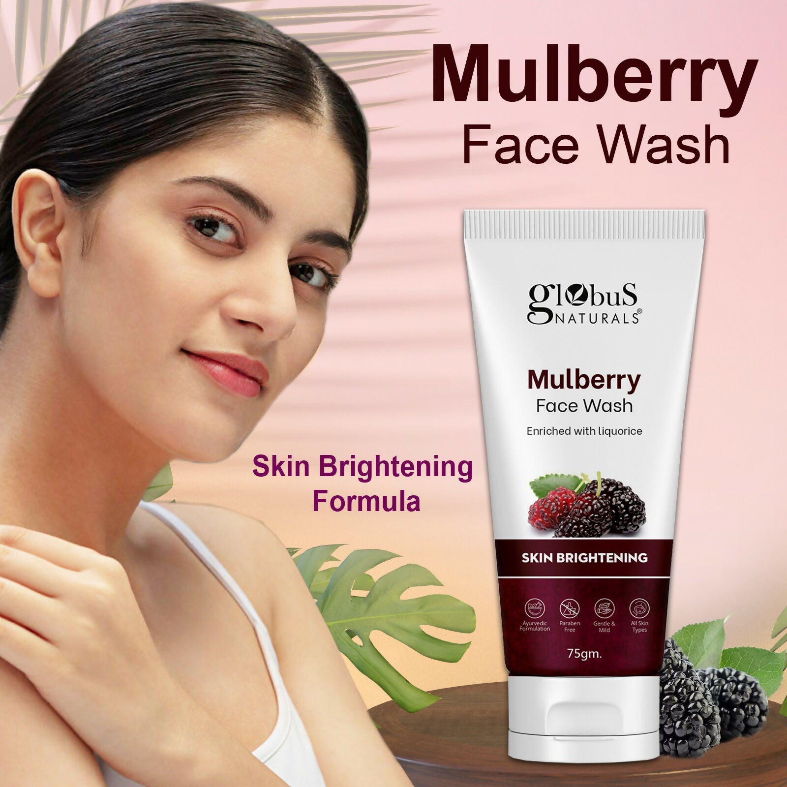 Globus Naturals Mulberry Fairness Face Wash, Suitable For All Skin Types | Grocsy