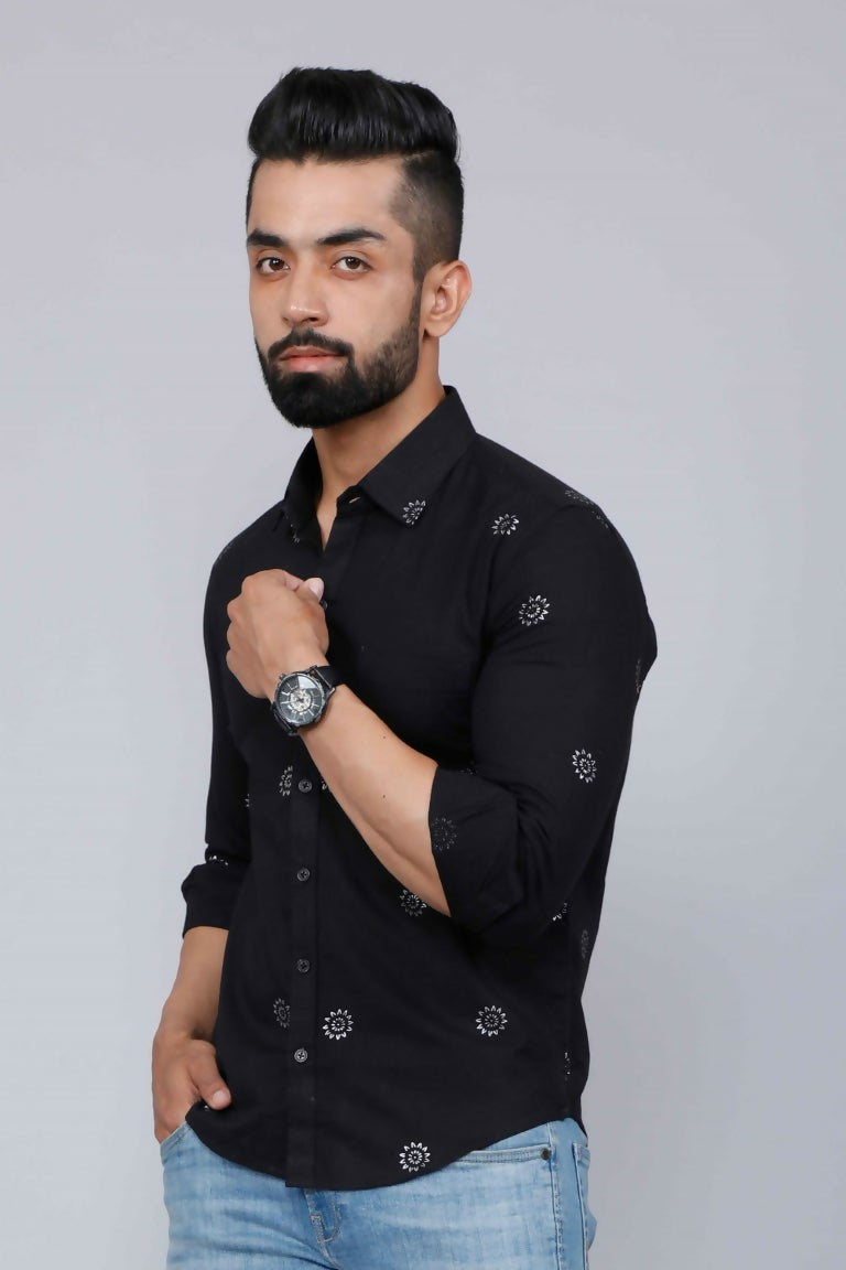 Miravan Men's Black Pure Cotton Floral Print Casual Shirt | Grocsy