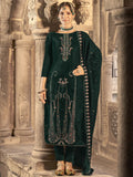 Jyoti Fashion Women's Green Velvet Floral Resham Thread with Jari work Kurta with Trouser & Dupatta | Grocsy