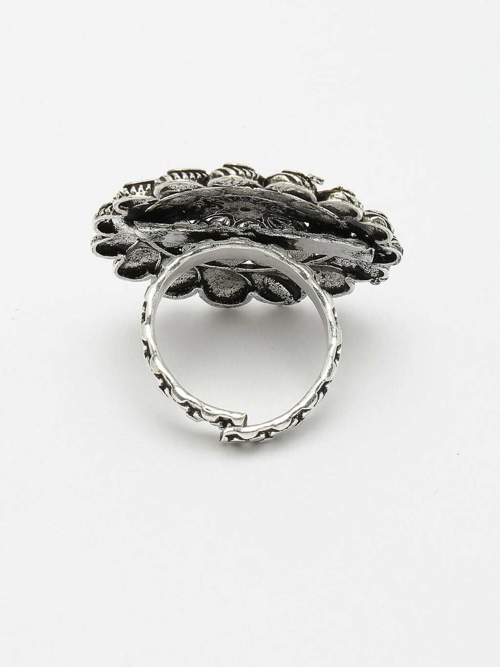 NVR Women's Silver-Toned Floral Shape Adjustable Finger Ring | Grocsy