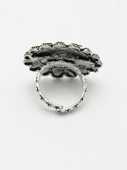 NVR Women's Silver-Toned Floral Shape Adjustable Finger Ring | Grocsy