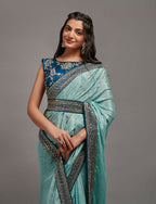 PR Fashion Sky Chinon Embroidery Lace Saree | Grocsy