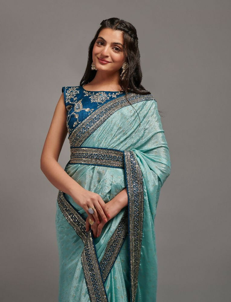 PR Fashion Sky Chinon Embroidery Lace Saree | Grocsy