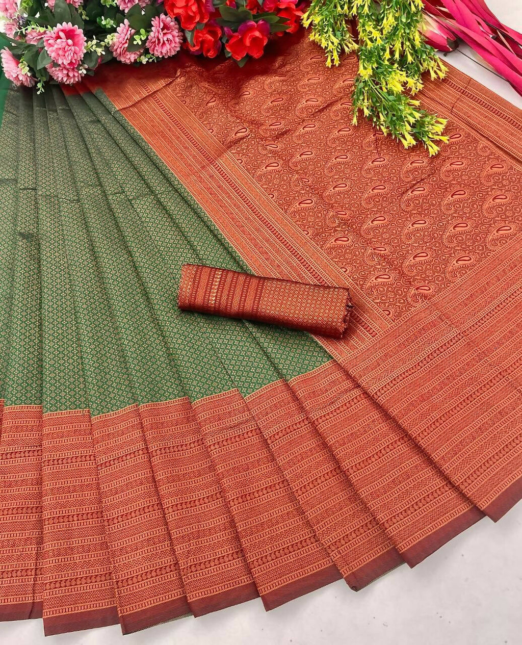 DEIANA'S Beautiful Designer Golden zari Soft Lichi Silk Saree - B Green | Grocsy
