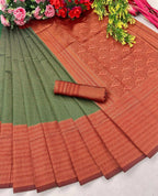 DEIANA'S Beautiful Designer Golden zari Soft Lichi Silk Saree - B Green | Grocsy