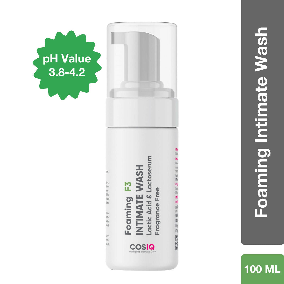 Cos-IQ Foaming F3 Intimate Wash Fragrance-Free Hygiene Wash with Lactic Acid & Lactoserum | Grocsy