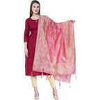 A R Silk Women's Gold Print Silk Light Pink Dupattas and Chunnis | Grocsy