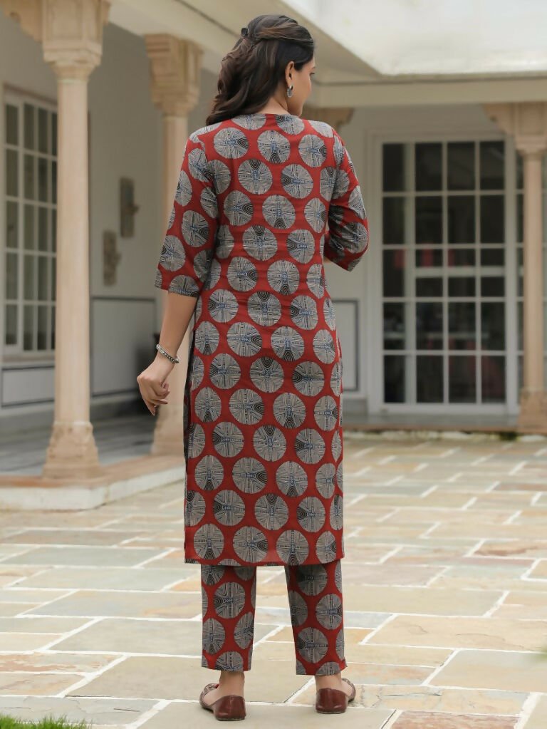 Aramya Straight Soft Cotton Abstract Print Women's Kurta - Red | Grocsy
