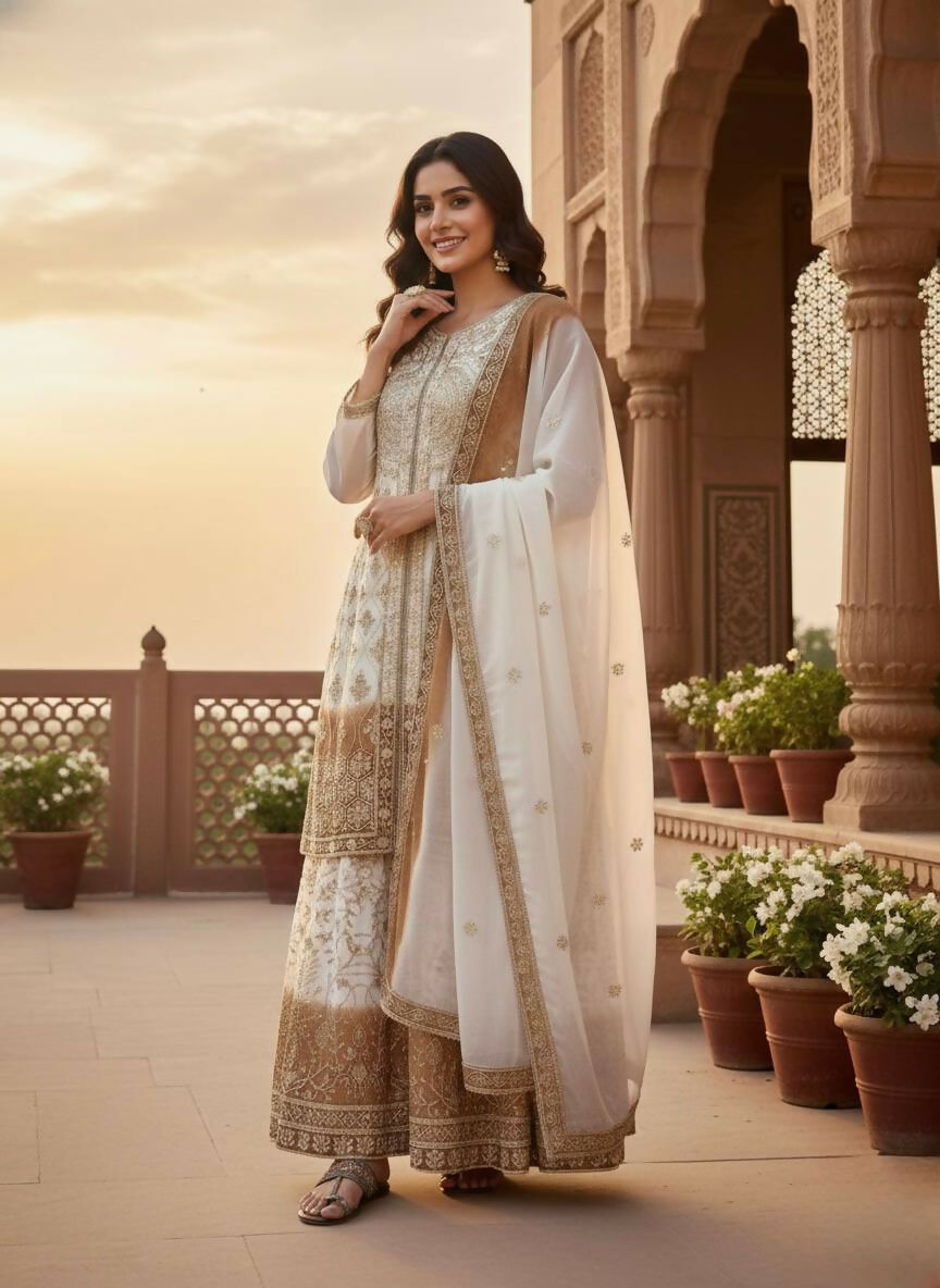 Teeya Creation Multi Color Star Georgette Heavy Embroidery Work Functional Wear Salwar Suit | Grocsy