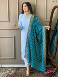 Partywear Designer Viscose Silk Blend Sky Stitched Suit With Dupatta - Tanisha | Grocsy