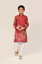 Joban Fashion Cotton Red Kurta With Straight Fit Pant | Grocsy