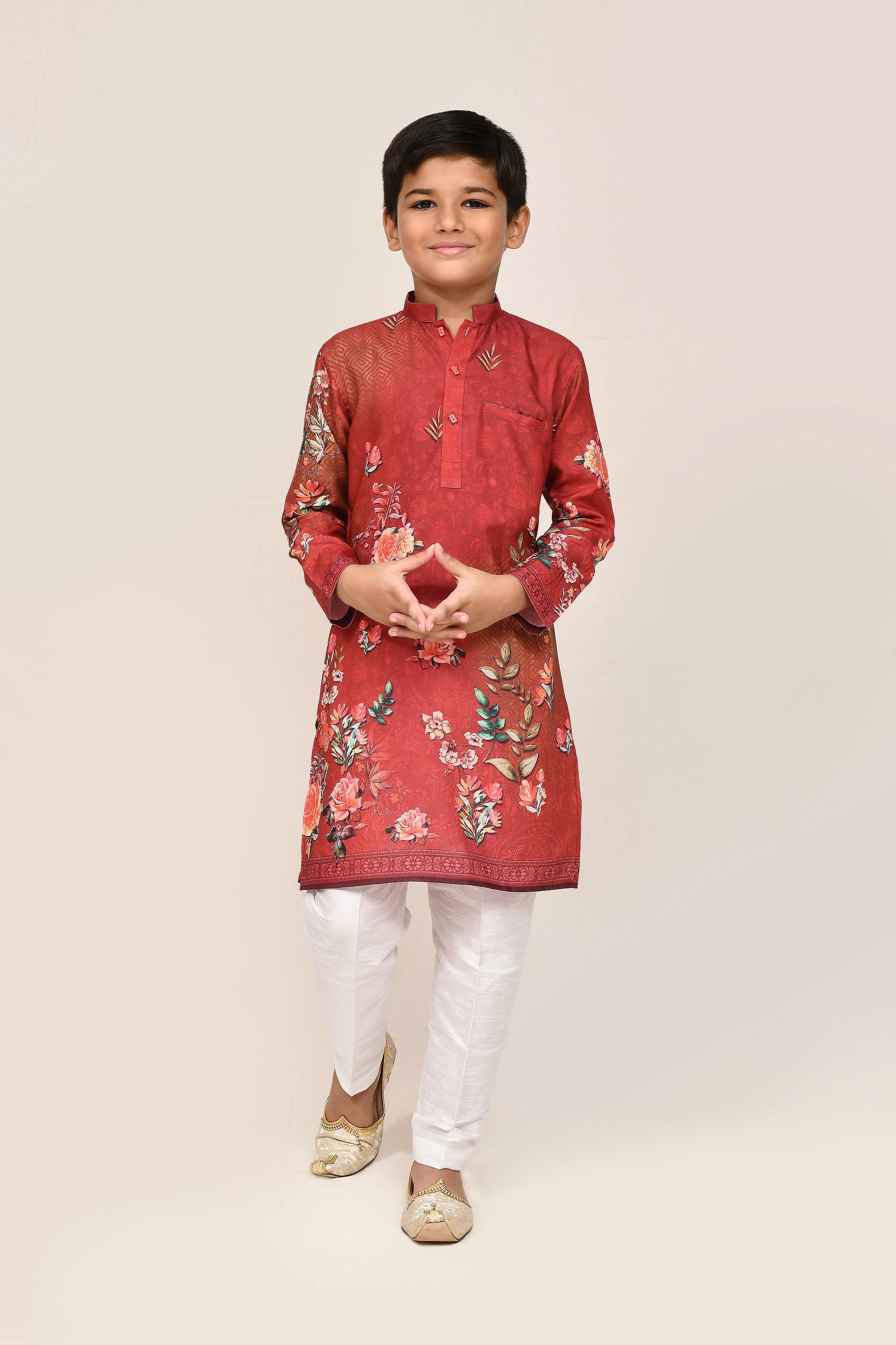 Joban Fashion Cotton Red Kurta With Straight Fit Pant | Grocsy