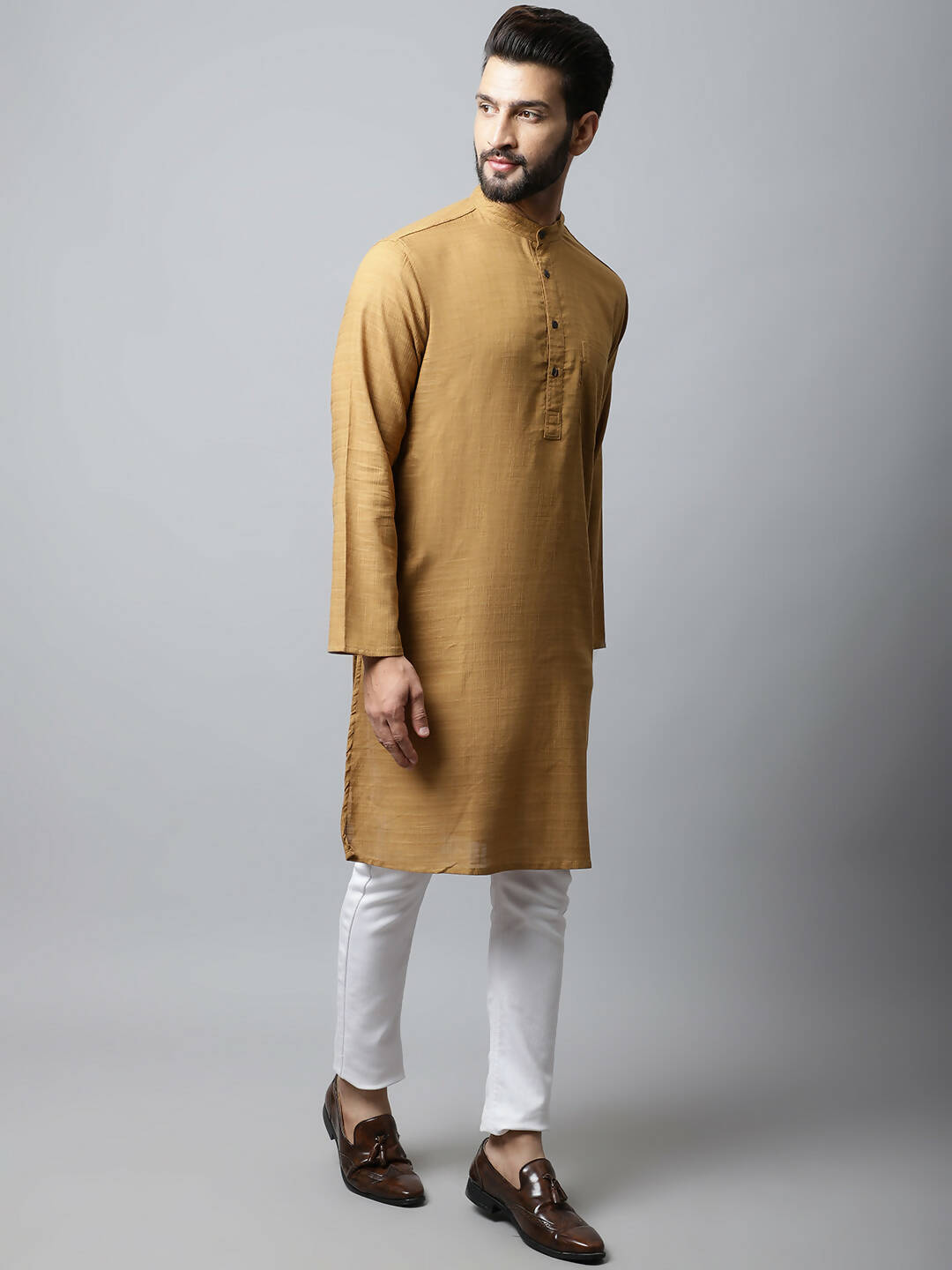 Even Apparels Brown Color Pure Cotton Men's Kurta With Band Collar (SLD1177) | Grocsy