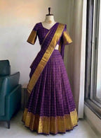 Teeya Creation Elegant Wine Red Checkered Silk Lehenga Choli with Traditional Zari Work | Grocsy