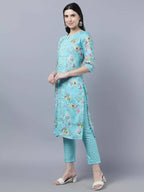 Myshka Women Blue Yellow Printed Kurta with Trousers | Grocsy