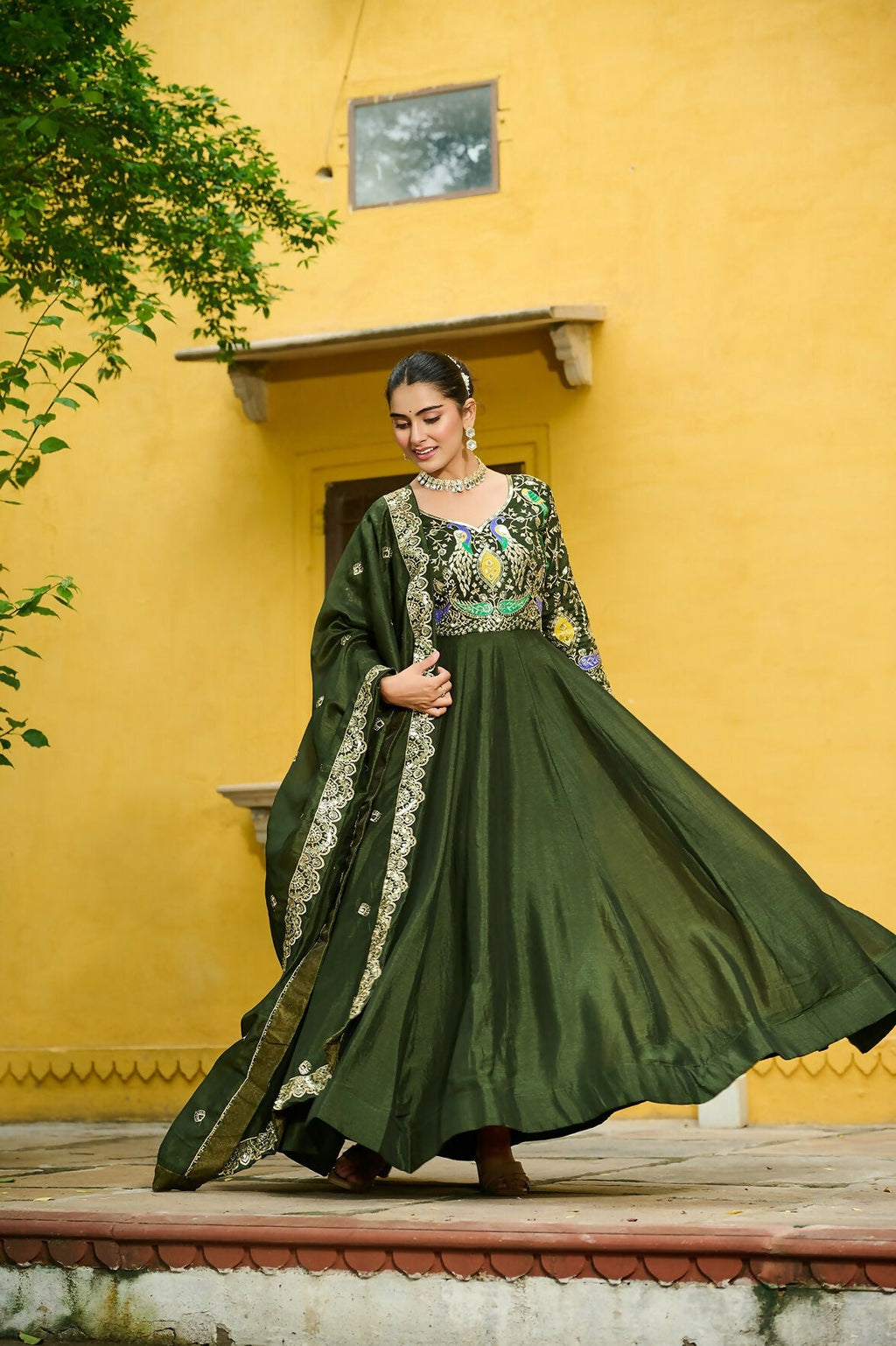 Joban Fashion Green Silk Sequence Embroidery Work Kurta Set | Grocsy