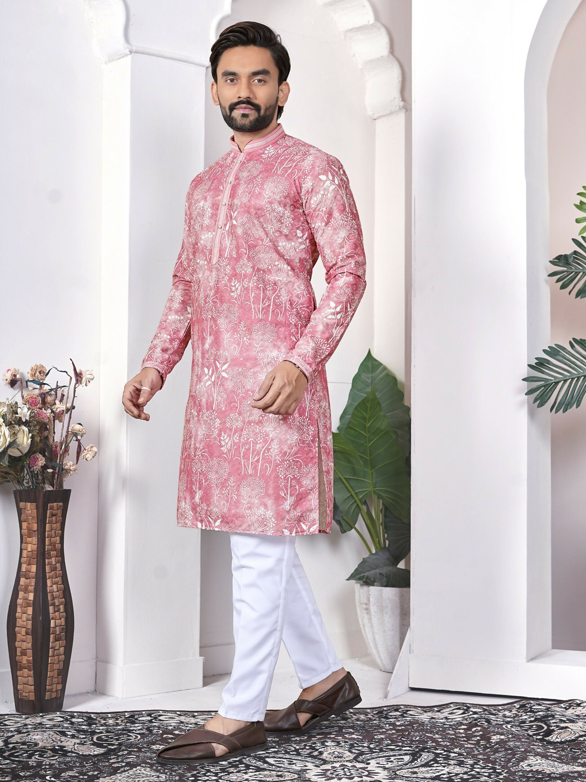Anaita Pink Digital Printed Work Cotton Straight Kurta | Grocsy