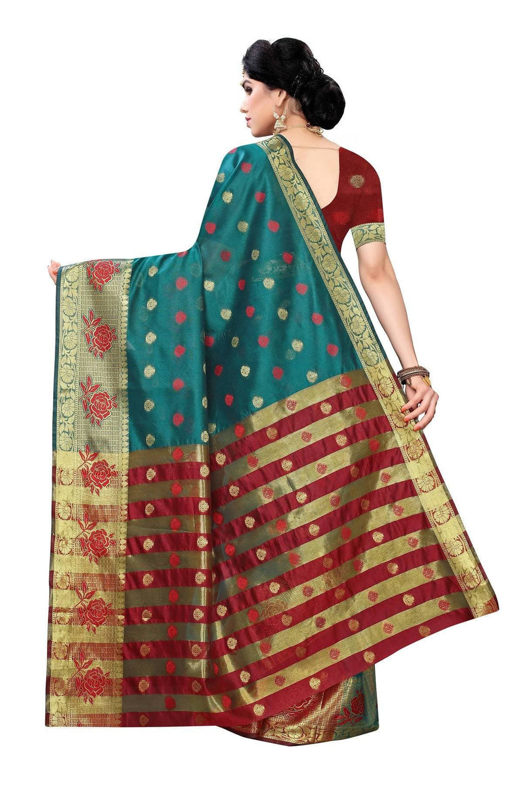Vamika Banarasi Jaquard Rama Green Weaving Saree | Grocsy