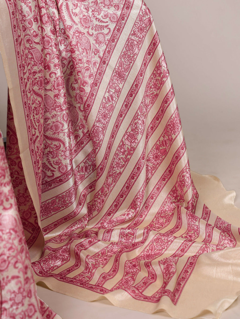 Vastranavya Salmon Tussar Silk Printed Saree with Unstitched Blouse | Grocsy