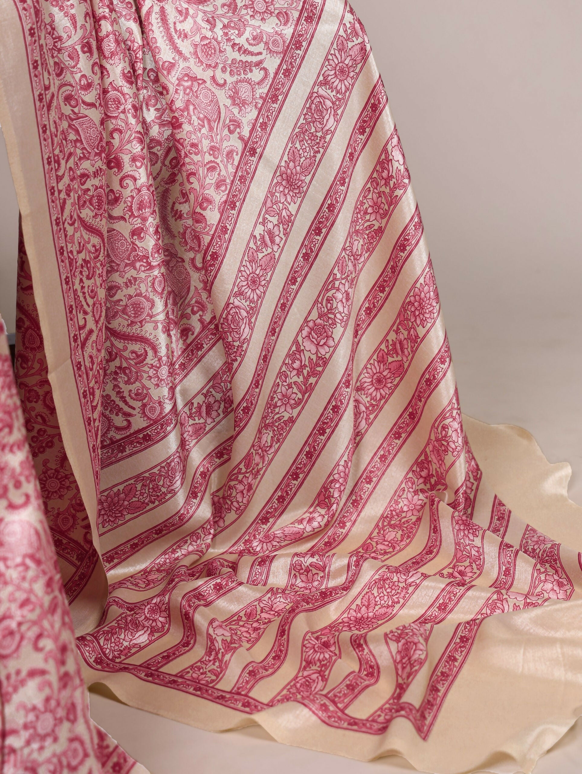 Vastranavya Salmon Tussar Silk Printed Saree with Unstitched Blouse | Grocsy