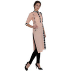 Kanoor Women's Peach Cotton Straight Kurti | Grocsy