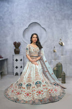 Kesar Fab Blue Silk Embroidered Lehenga | Grocsy