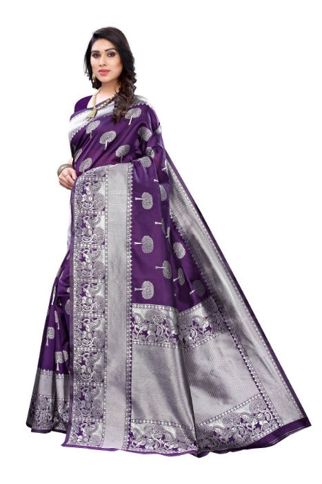 Vamika Banarasi Jacquard Weaving Purple Saree (AMEE PURPLE) | Grocsy