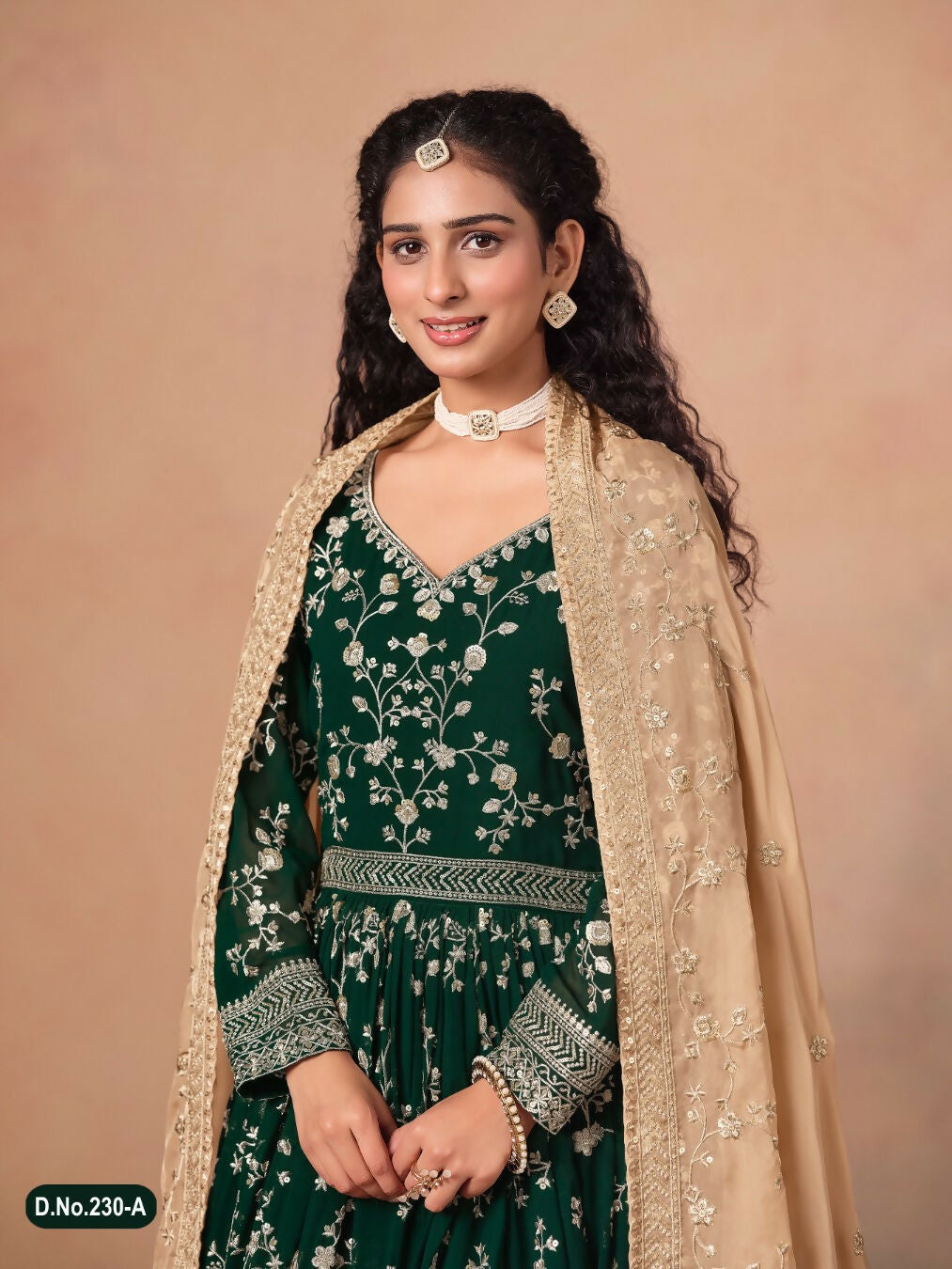 Anaita Dark Green Faux Georgette Jacquard Embroidered Work Anarkali Suit | Grocsy
