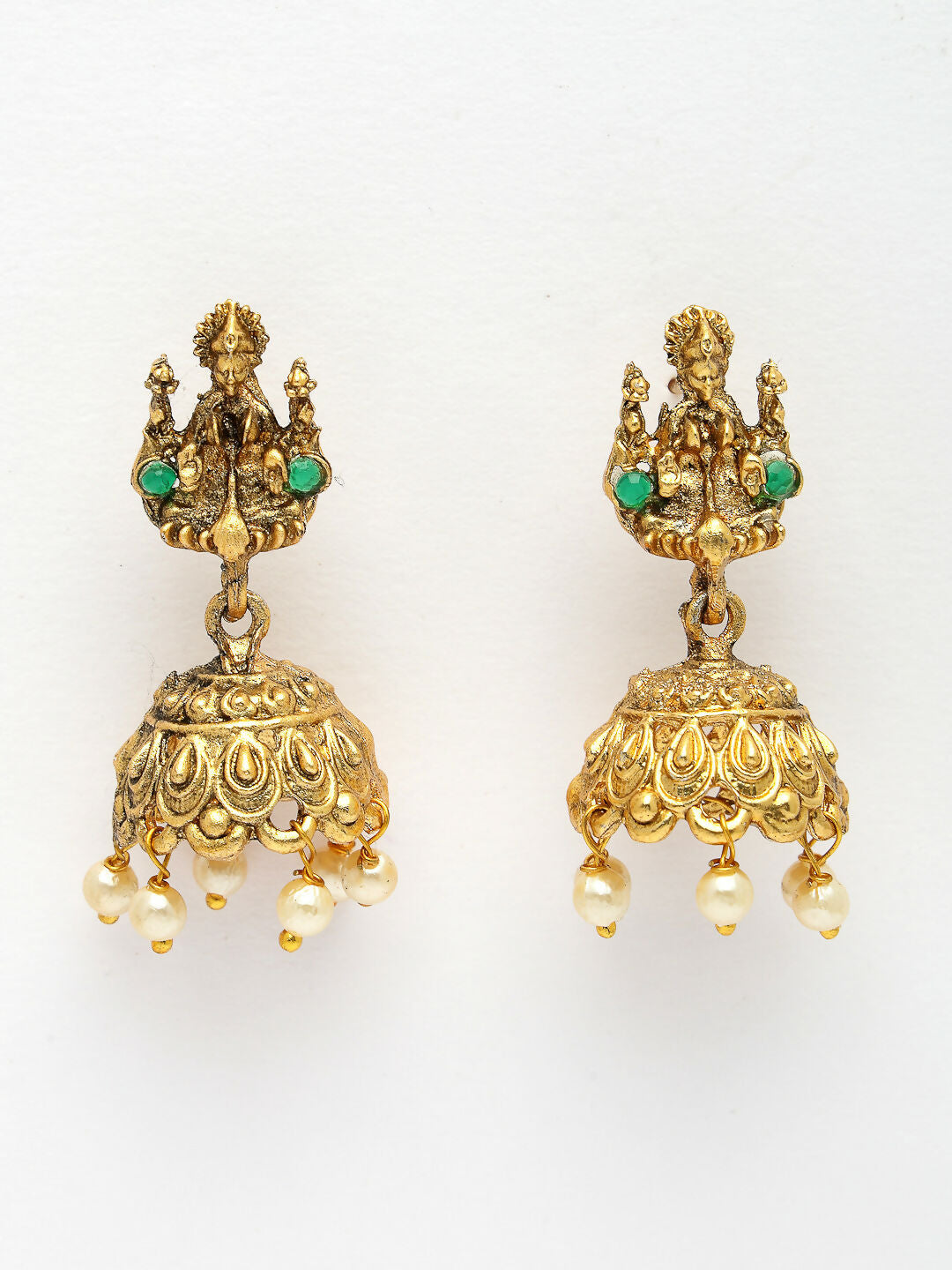 NVR Women's Set of 2 Gold-Polished Stone Studded Lakshmi Design Temple Jewellery Set | Grocsy