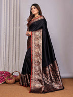 Joban Fashion Black Woven Banarasi Silk Sarees | Grocsy