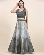 Grey Organza Mirror With Coding Work Lehenga Choli with Dupatta - Tanya | Grocsy
