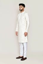 Joban Fashion Cream Colored Jacquard Silk Fabric Kurta With Straight Fit Pant | Grocsy