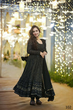 Aayaa Designer Embroidery Zari Sequins Work Faux Blooming Georgette Suit - Black | Grocsy