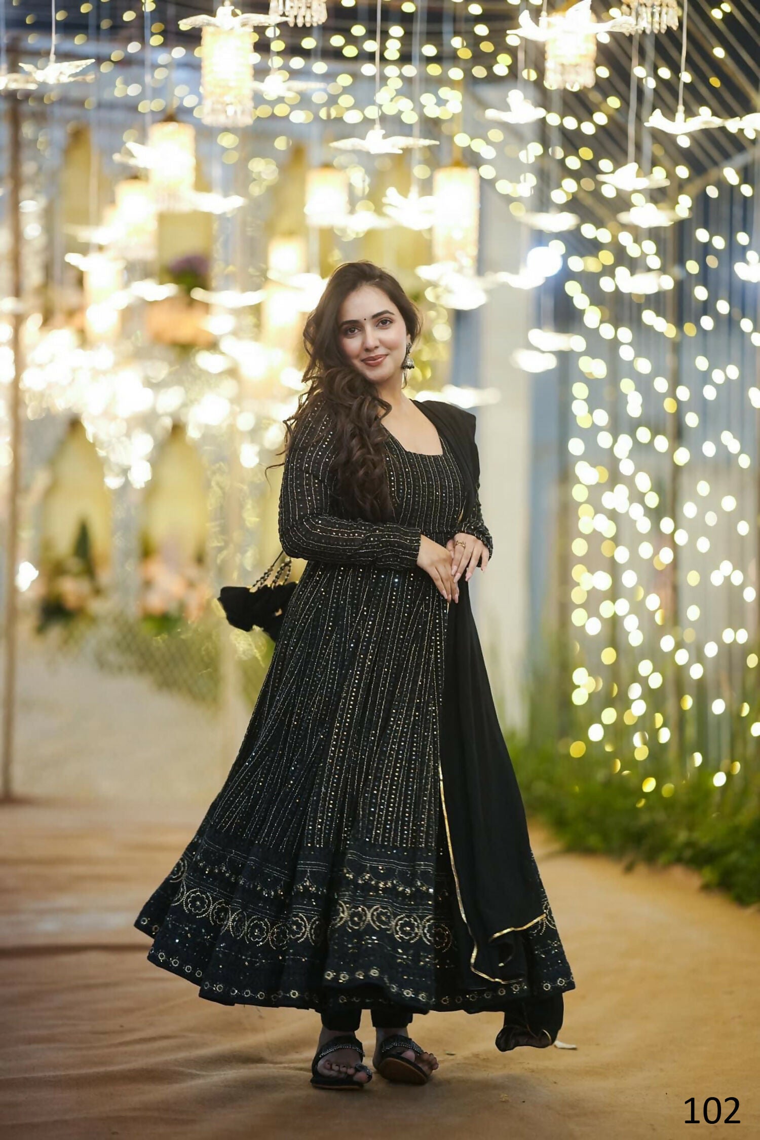 Aayaa Designer Embroidery Zari Sequins Work Faux Blooming Georgette Suit - Black | Grocsy