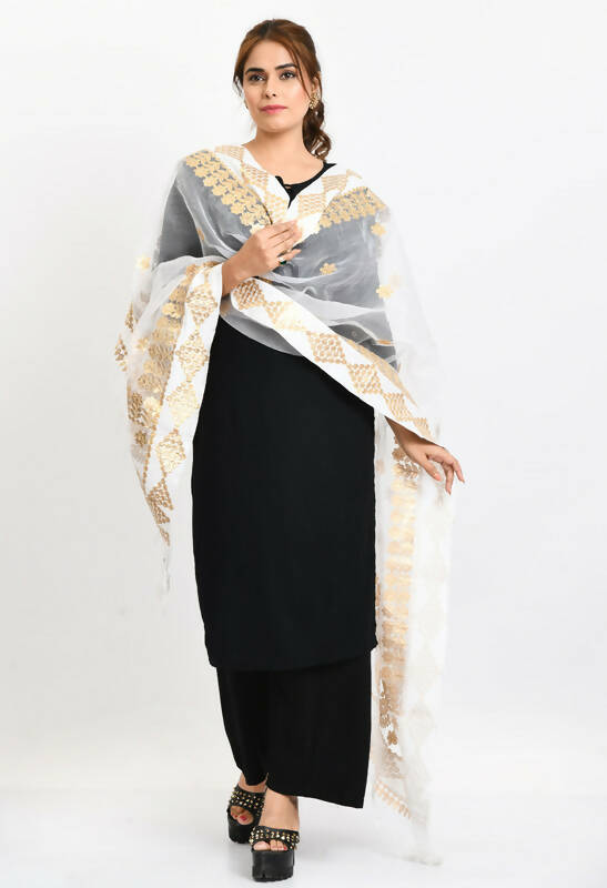 Mominos Fashion Moeza Women Organza Gotta Patti Bridal Dupatta White Dupatta | Grocsy