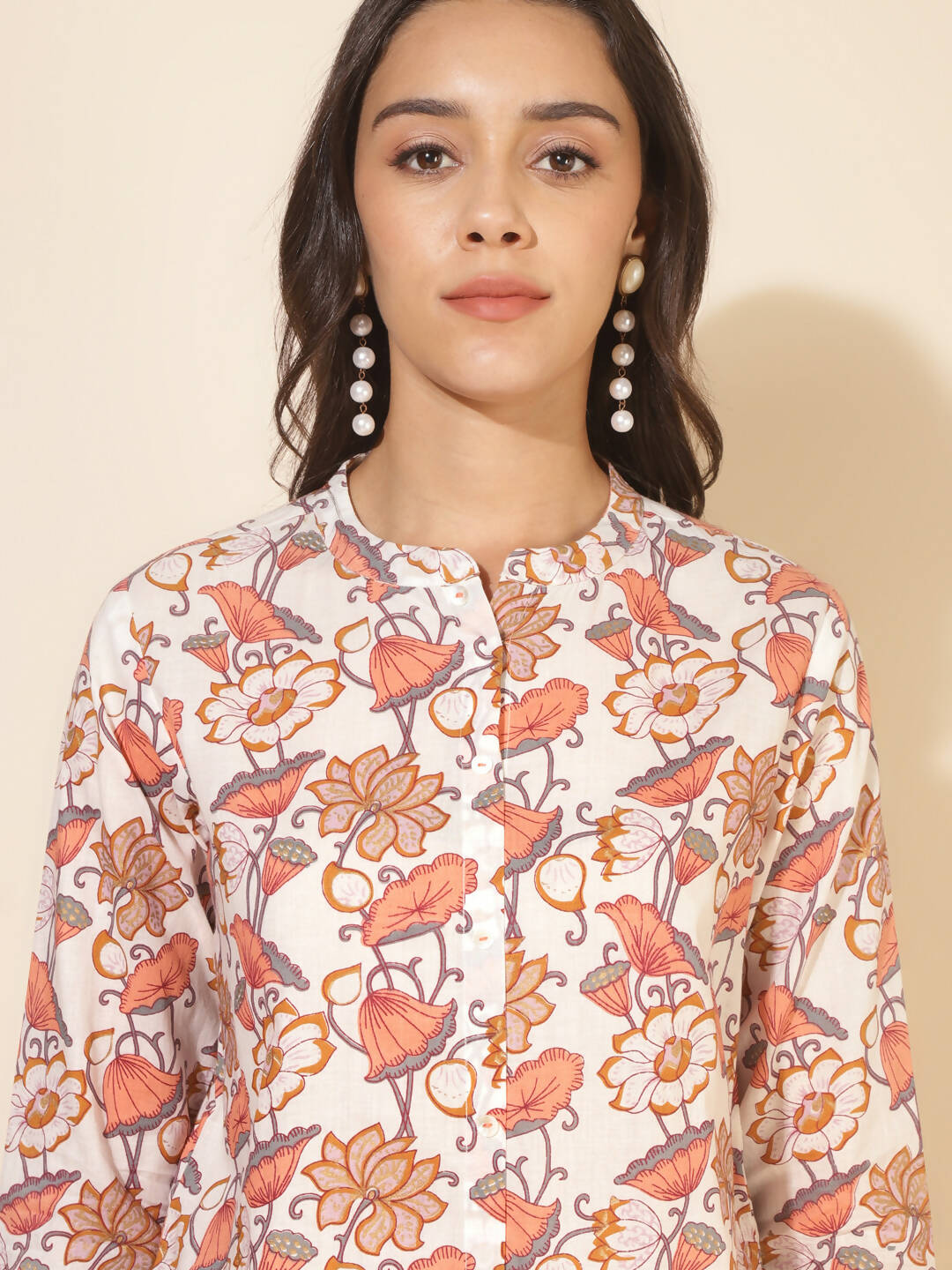 Janasya Women's White Cotton Floral Printed Casual A-Line Co-ords | Grocsy