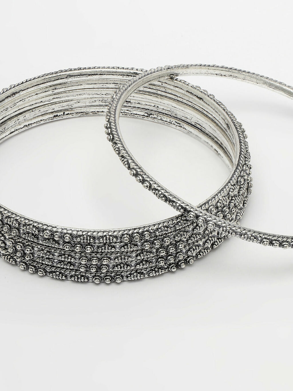 NVR Women's Set of 6 Silver-Toned German Silver Oxidised Bangles | Grocsy