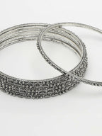 NVR Women's Set of 6 Silver-Toned German Silver Oxidised Bangles | Grocsy
