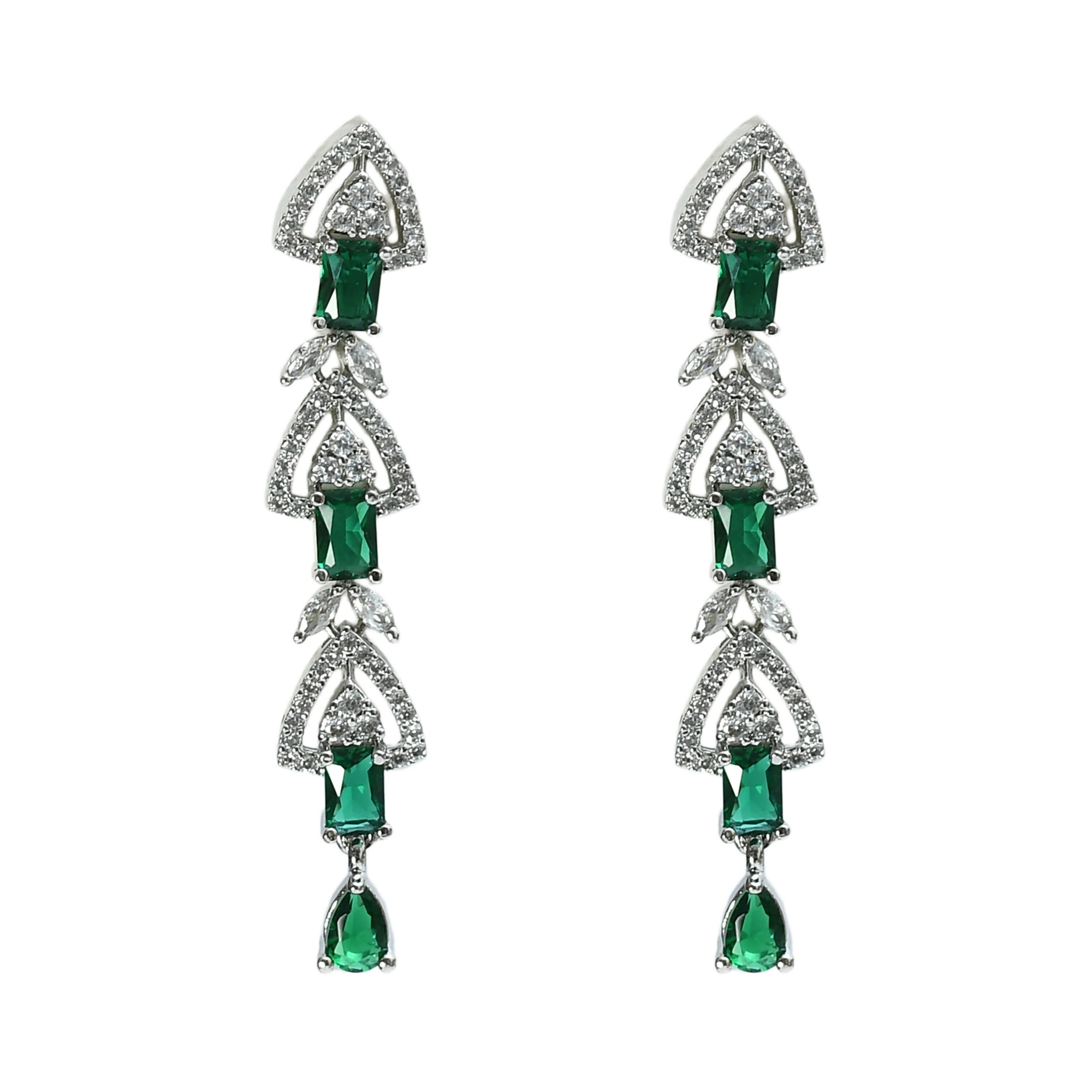 Mominos Fashion Johar Kamal Silver-Plated American Diamond Green Choker Set | Grocsy