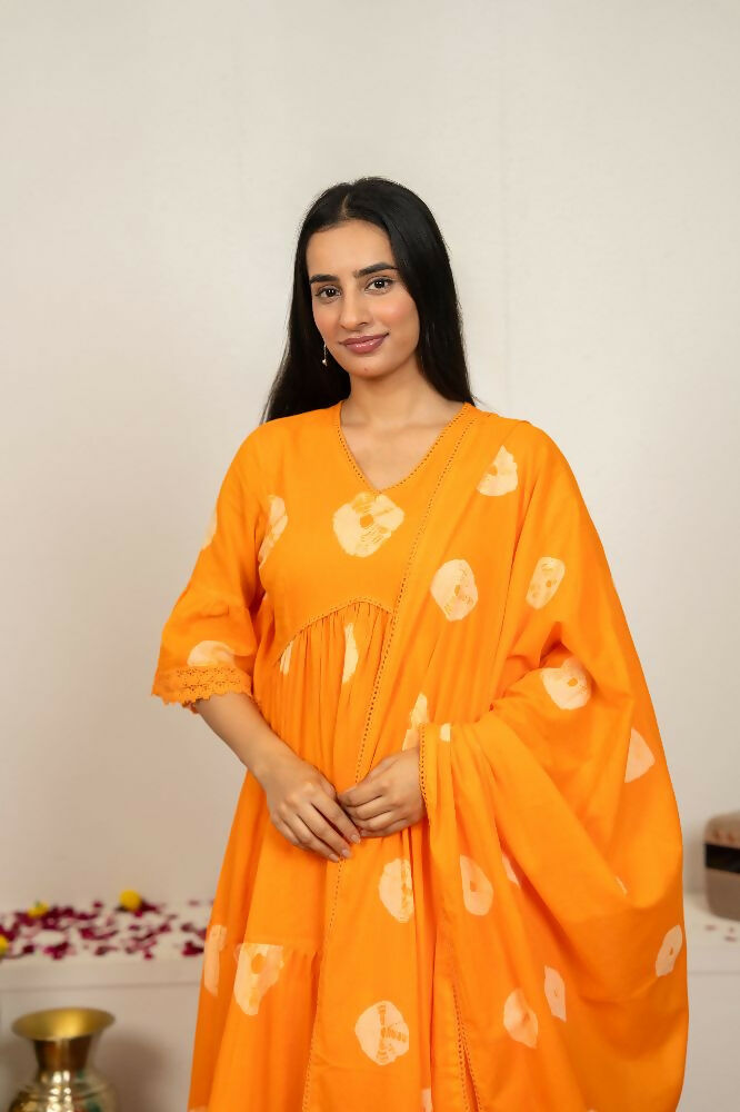 Joban Fashion Orange Tie & Dye Cotton Suit Set | Grocsy