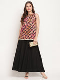 Ahalyaa Women's Black Crepe Digital Shibori Print Top Palazzo Set | Grocsy