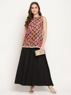 Ahalyaa Women's Black Crepe Digital Shibori Print Top Palazzo Set | Grocsy