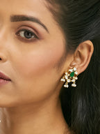 Nuyug 22K Gold-Plated Elegant Kundan & Green Stone Studded Pearl Drops Studs | Grocsy